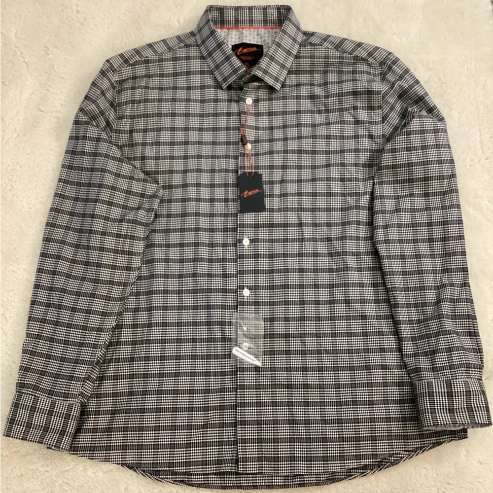 Men’s Warehouse Black and White Plaid Button Down Dress Shirt Size XXL NWT